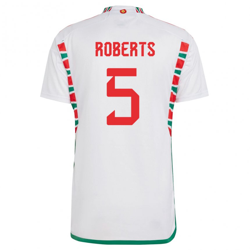 Herren Walisische Rhiannon Roberts #5 Weiß Auswärtstrikot Trikot 22-24 T-shirt