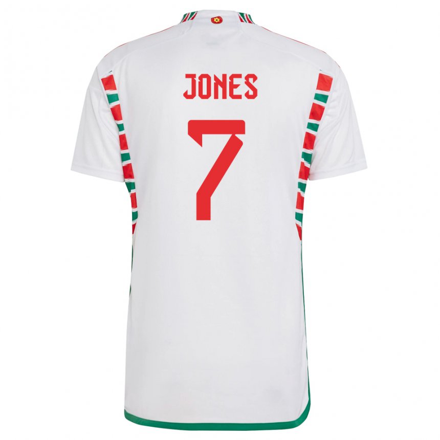 Herren Walisische Emma Jones #7 Weiß Auswärtstrikot Trikot 22-24 T-shirt