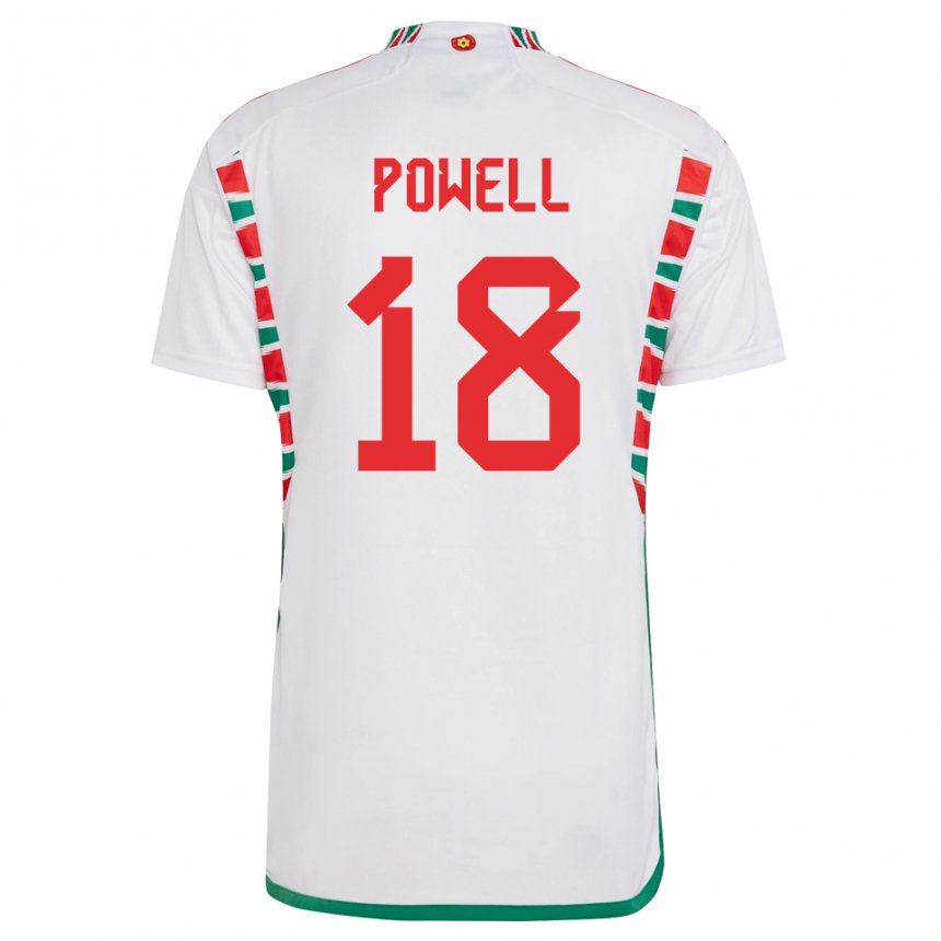 Herren Walisische Ella Powell #18 Weiß Auswärtstrikot Trikot 22-24 T-shirt