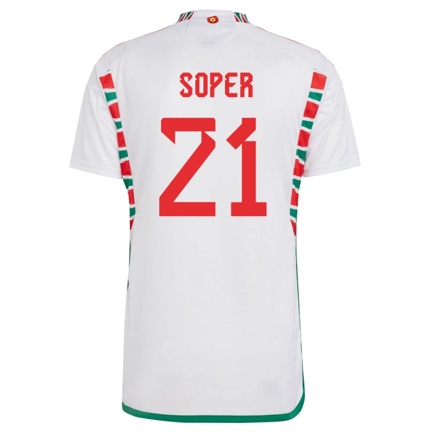 Herren Walisische Poppy Soper #21 Weiß Auswärtstrikot Trikot 22-24 T-shirt