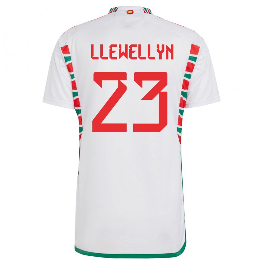 Herren Walisische Ffion Llewellyn #23 Weiß Auswärtstrikot Trikot 22-24 T-shirt