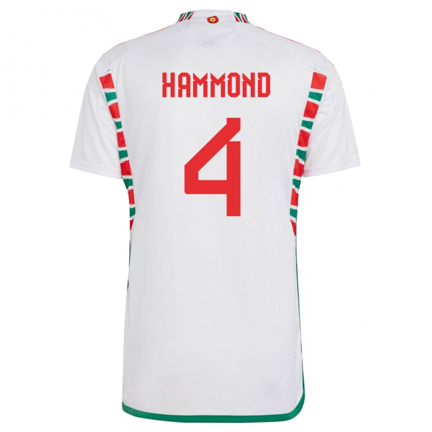 Herren Walisische Ben Hammond #4 Weiß Auswärtstrikot Trikot 22-24 T-shirt
