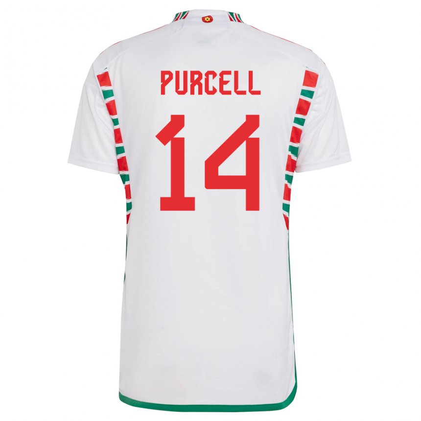 Herren Walisische Benjamin Purcell #14 Weiß Auswärtstrikot Trikot 22-24 T-shirt