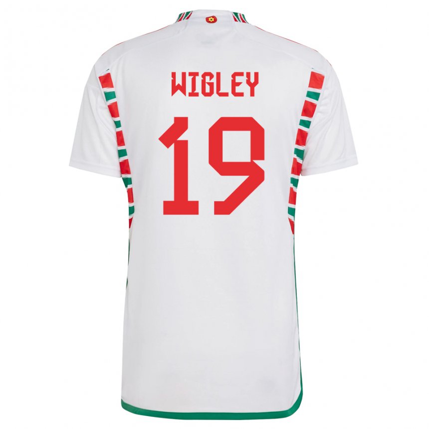 Herren Walisische Morgan Wigley #19 Weiß Auswärtstrikot Trikot 22-24 T-shirt