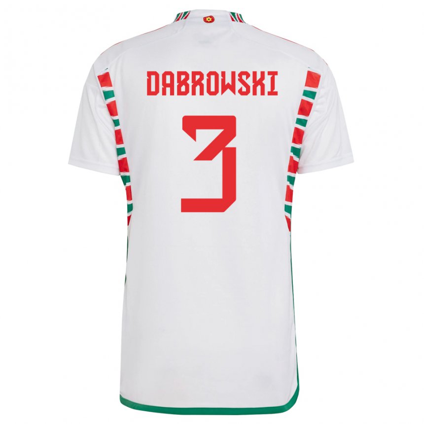 Herren Walisische Sebastian Dabrowski #3 Weiß Auswärtstrikot Trikot 22-24 T-shirt