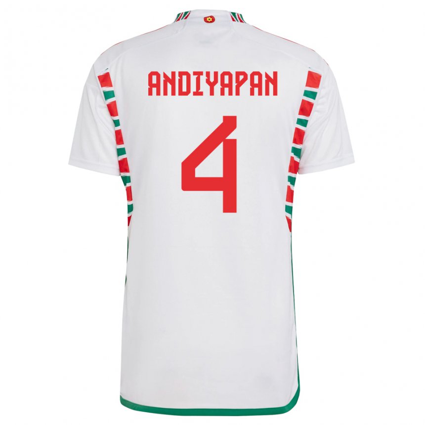 Herren Walisische William Andiyapan #4 Weiß Auswärtstrikot Trikot 22-24 T-shirt