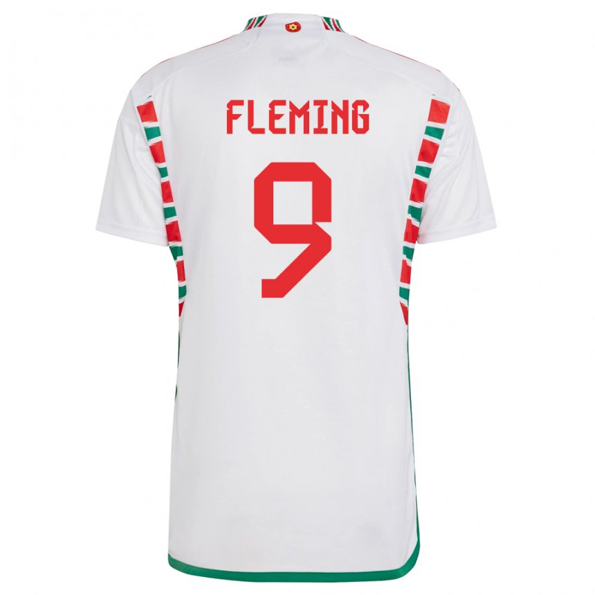 Herren Walisische Cole Fleming #9 Weiß Auswärtstrikot Trikot 22-24 T-shirt