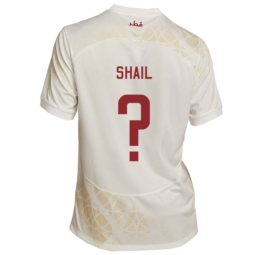 Herren Katarische Ahmad Shail #0 Goldbeige Auswärtstrikot Trikot 22-24 T-shirt