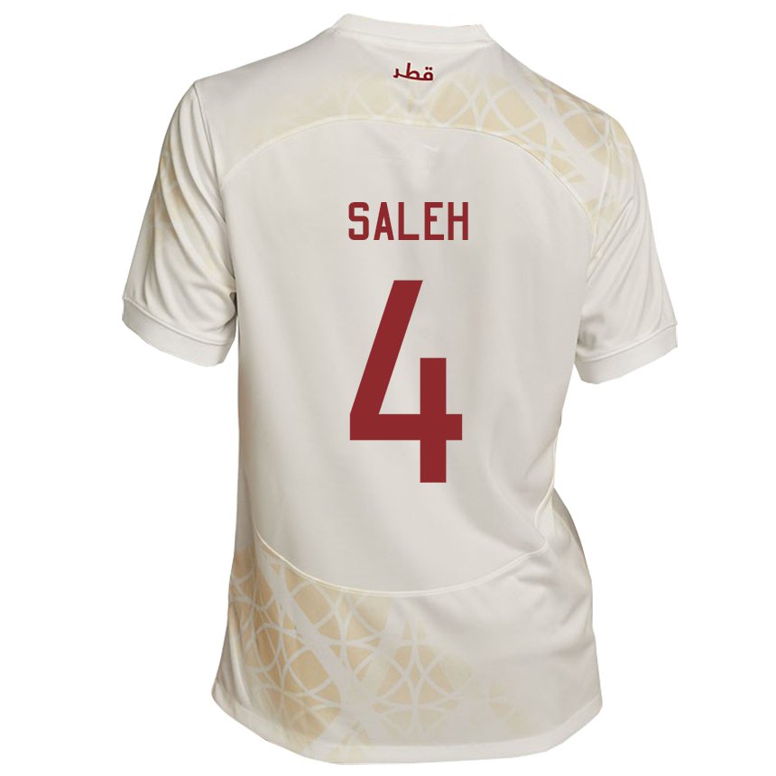 Herren Katarische Hagar Saleh #4 Goldbeige Auswärtstrikot Trikot 22-24 T-shirt