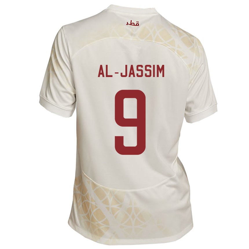 Herren Katarische Kholoud Al Jassim #9 Goldbeige Auswärtstrikot Trikot 22-24 T-shirt
