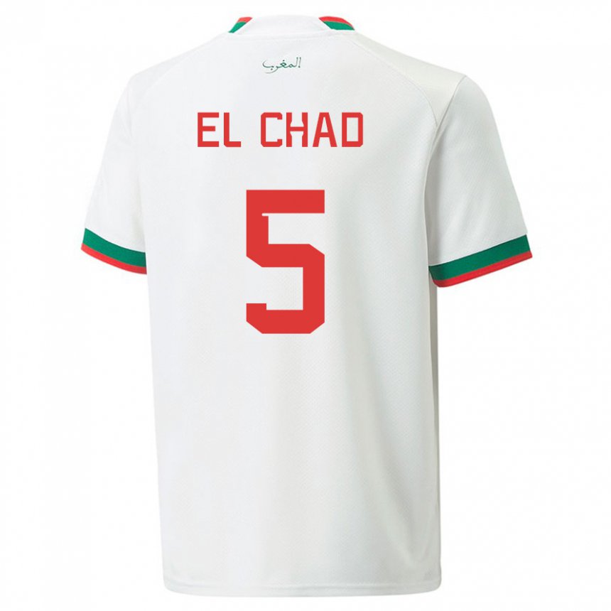 Herren Marokkanische Nesryne El Chad #5 Weiß Auswärtstrikot Trikot 22-24 T-shirt