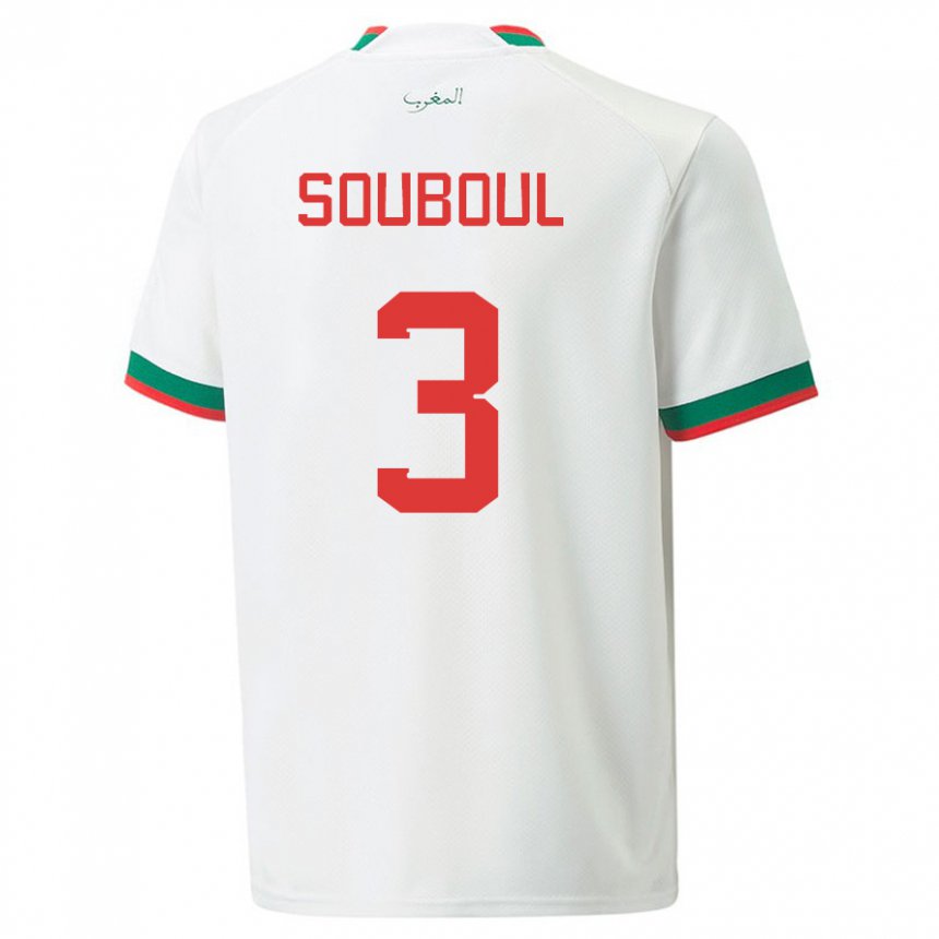 Herren Marokkanische Mohamed Souboul #3 Weiß Auswärtstrikot Trikot 22-24 T-shirt