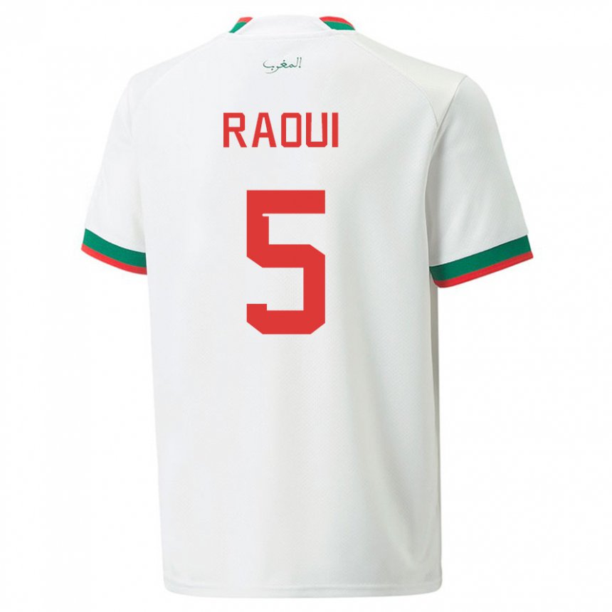 Herren Marokkanische Oussama Raoui #5 Weiß Auswärtstrikot Trikot 22-24 T-shirt