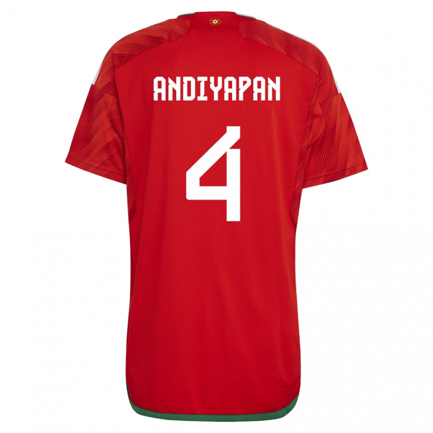 Damen Walisische William Andiyapan #4 Rot Heimtrikot Trikot 22-24 T-shirt