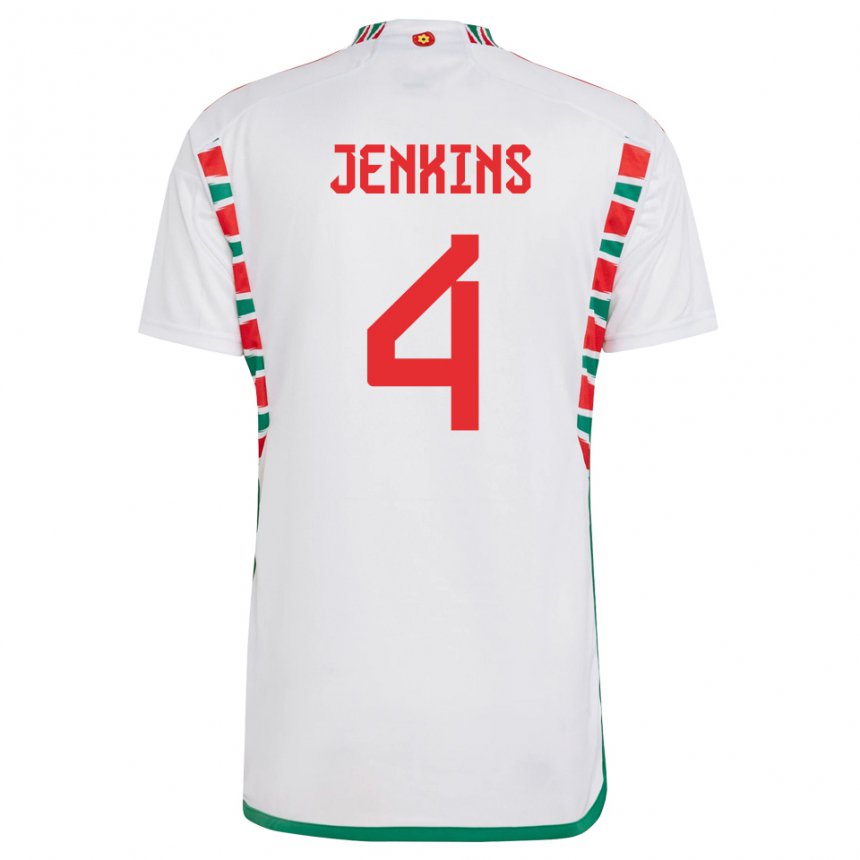 Damen Walisische Shaunna Jenkins #4 Weiß Auswärtstrikot Trikot 22-24 T-shirt