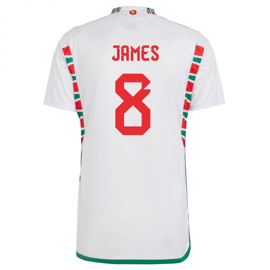 Damen Walisische Angharad James #8 Weiß Auswärtstrikot Trikot 22-24 T-shirt