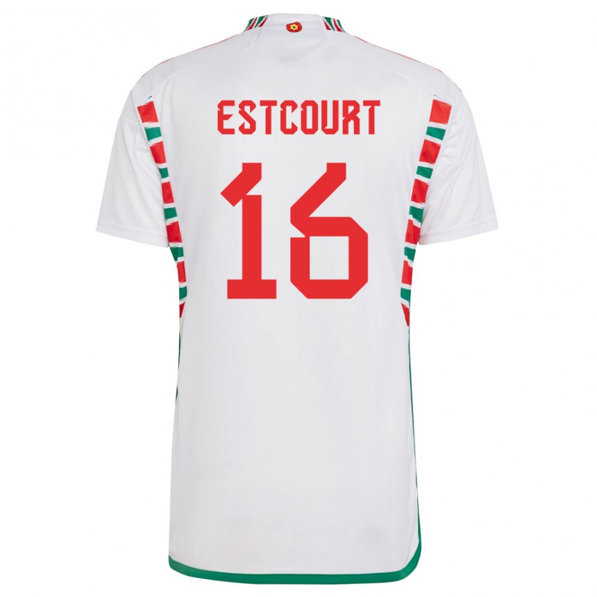 Damen Walisische Charlotte Estcourt #16 Weiß Auswärtstrikot Trikot 22-24 T-shirt