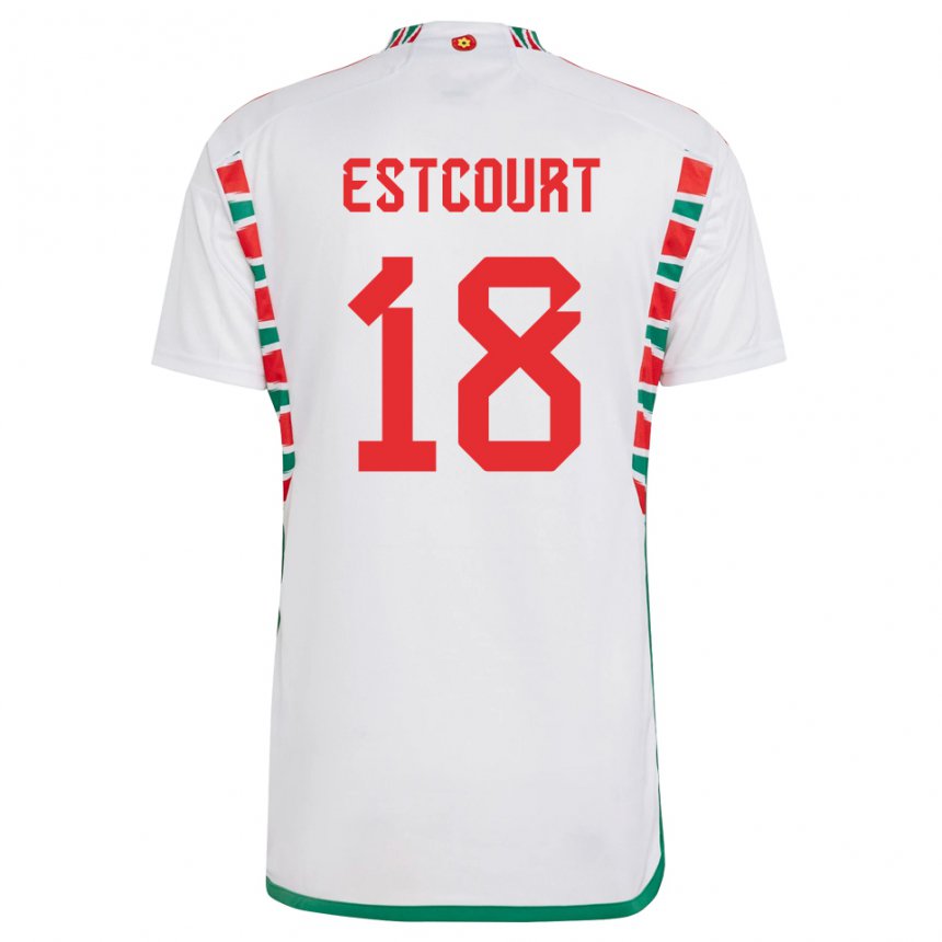 Damen Walisische Charlie Estcourt #18 Weiß Auswärtstrikot Trikot 22-24 T-shirt