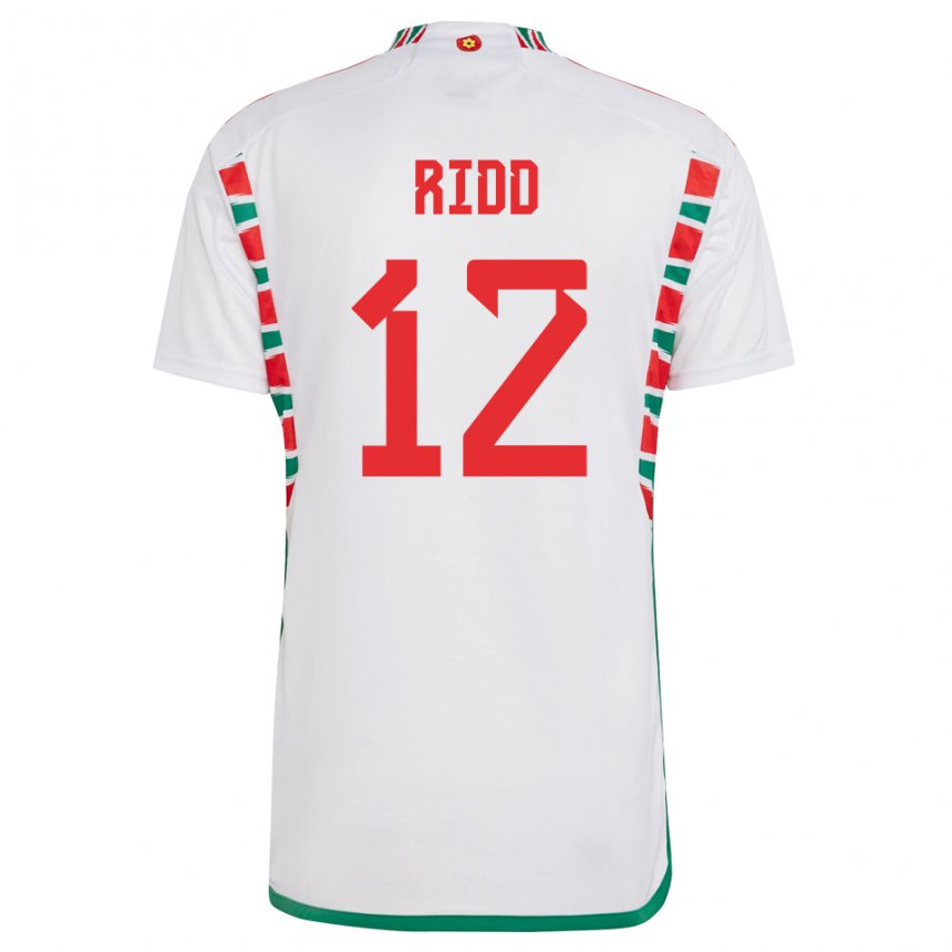 Damen Walisische Lewis Ridd #12 Weiß Auswärtstrikot Trikot 22-24 T-shirt