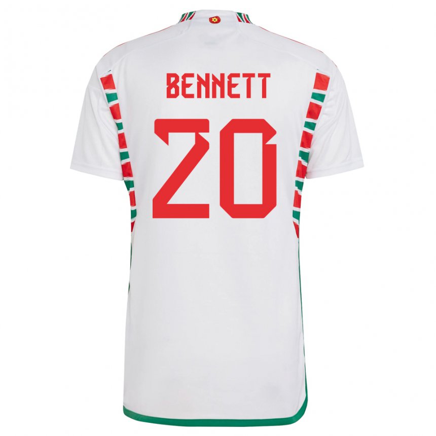 Damen Walisische Aaron Bennett #20 Weiß Auswärtstrikot Trikot 22-24 T-shirt