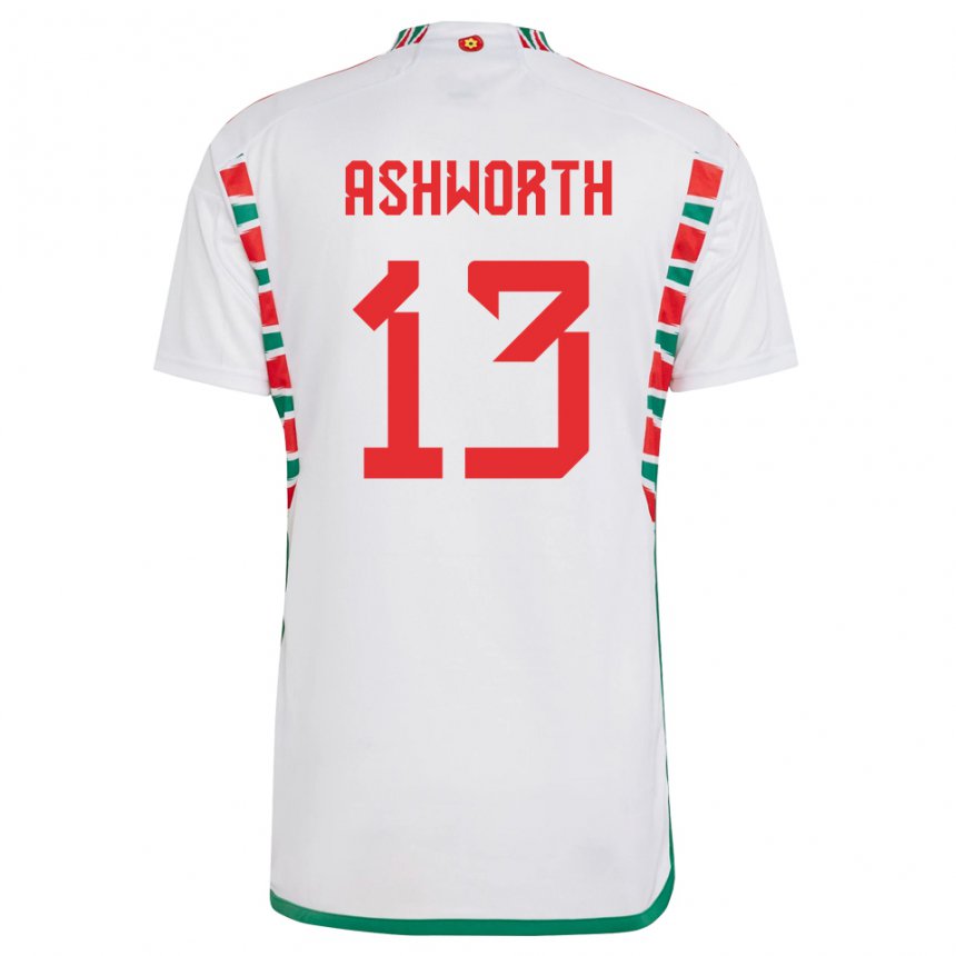 Damen Walisische Fin Ashworth #13 Weiß Auswärtstrikot Trikot 22-24 T-shirt