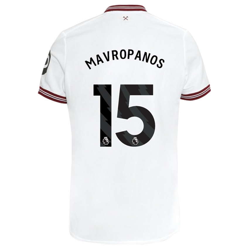 Kinder Konstantinos Mavropanos #15 Weiß Auswärtstrikot Trikot 2023/24 T-Shirt