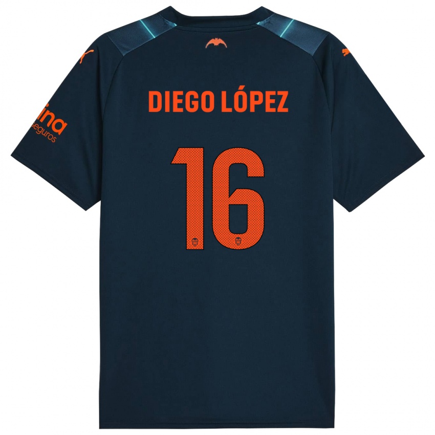 Kinder Diego Lopez #16 Marineblau Auswärtstrikot Trikot 2023/24 T-Shirt