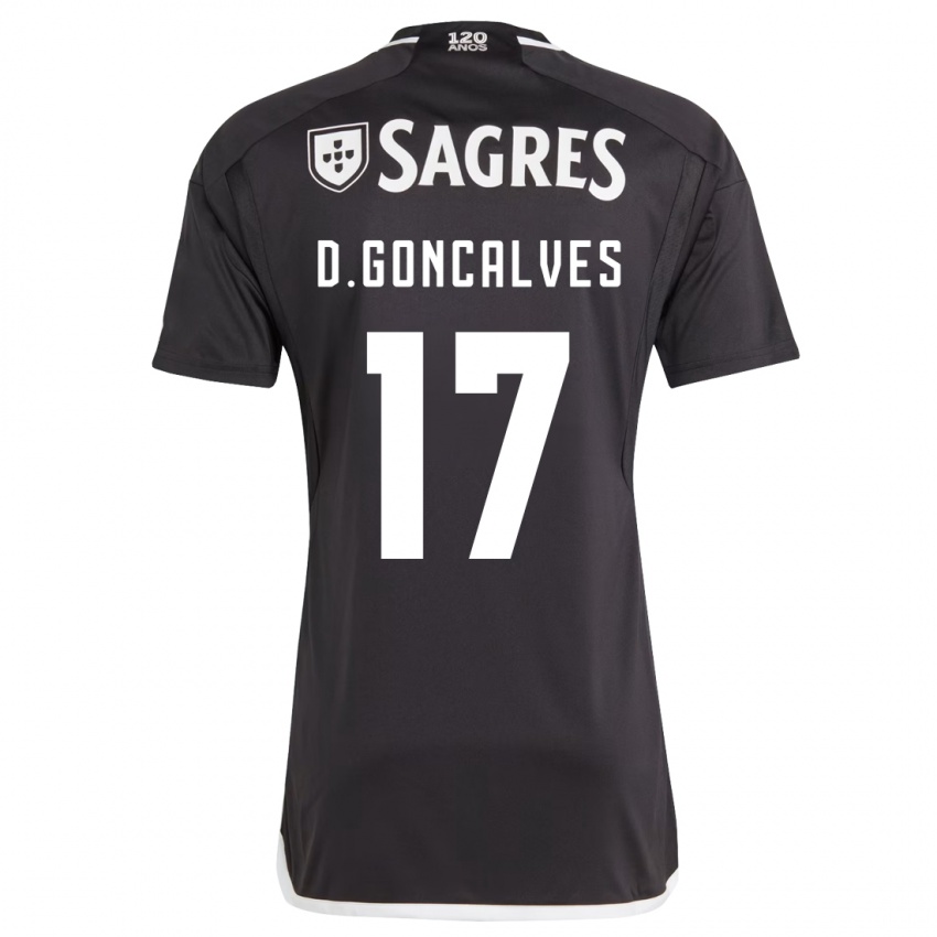 Kinder Diogo Goncalves #17 Schwarz Auswärtstrikot Trikot 2023/24 T-Shirt