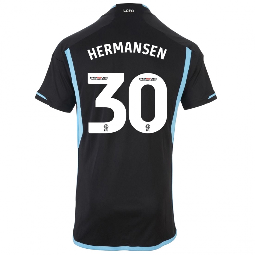 Damen Mads Hermansen #30 Schwarz Auswärtstrikot Trikot 2023/24 T-Shirt