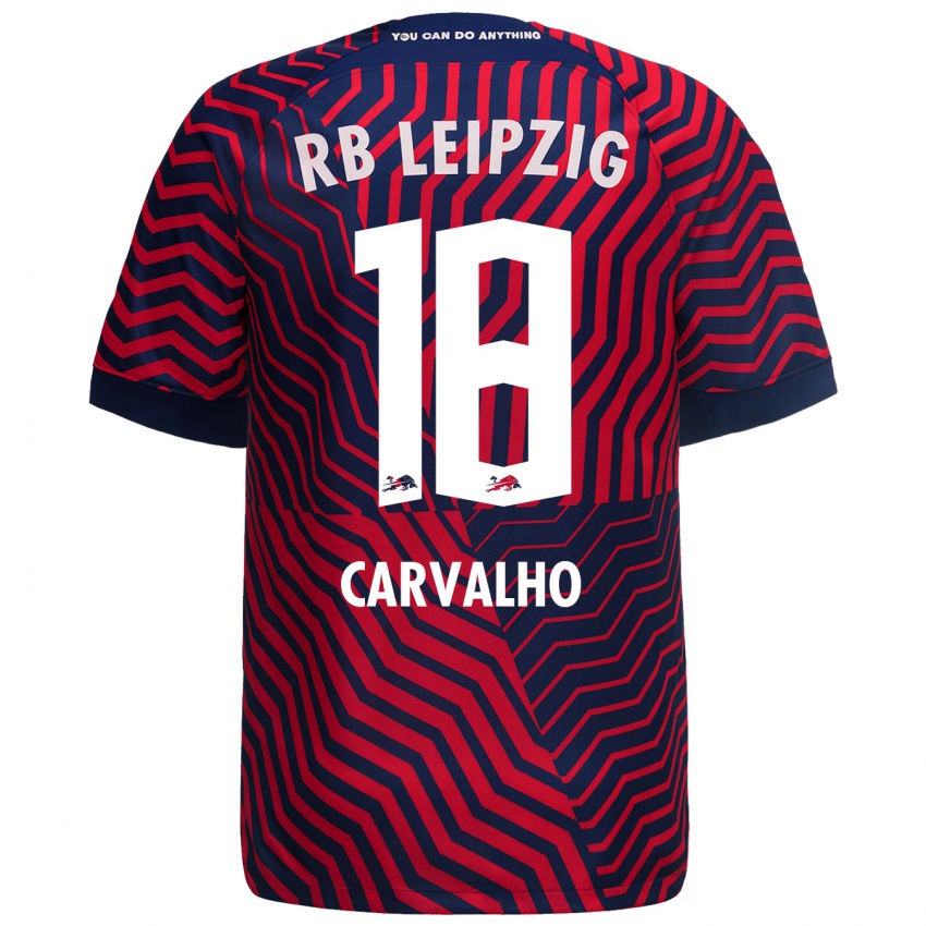 Kinder Fabio Carvalho #18 Blau Rot Auswärtstrikot Trikot 2023/24 T-Shirt