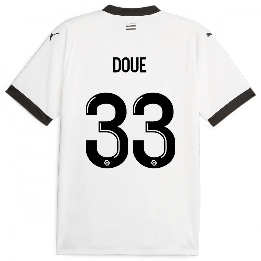 Kinder Désiré Doué #33 Weiß Auswärtstrikot Trikot 2023/24 T-Shirt