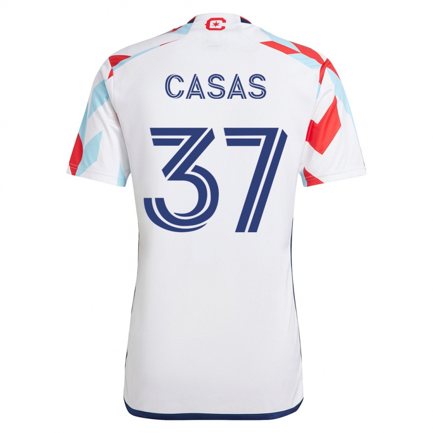 Kinder Javier Casas #37 Weiß Blau Auswärtstrikot Trikot 2023/24 T-Shirt