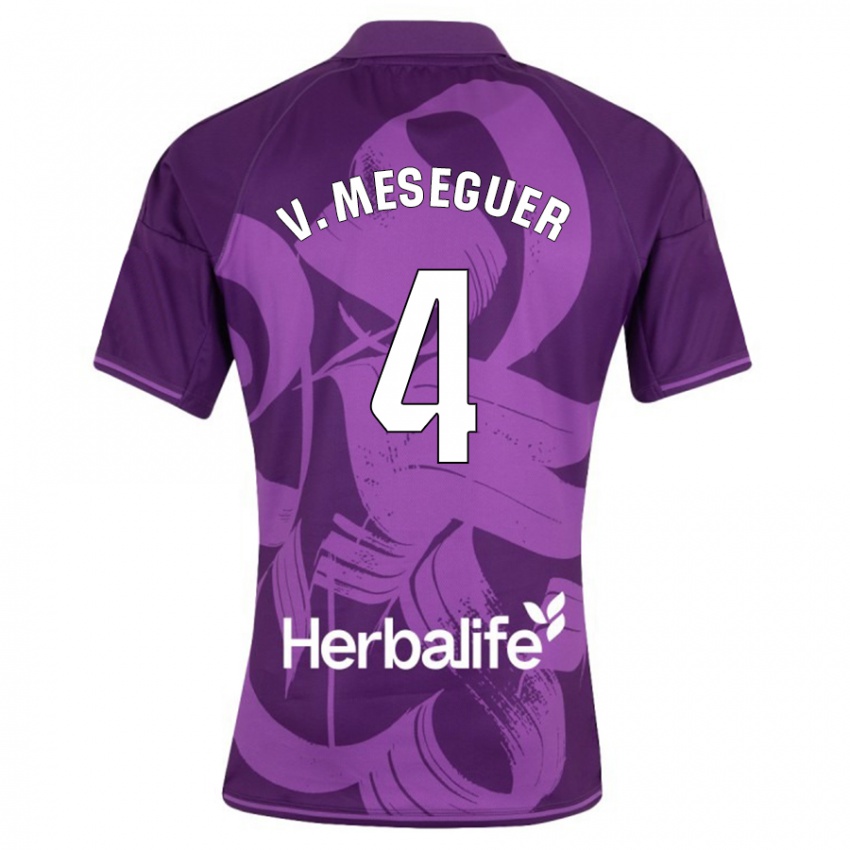 Kinder Víctor Meseguer #4 Violett Auswärtstrikot Trikot 2023/24 T-Shirt