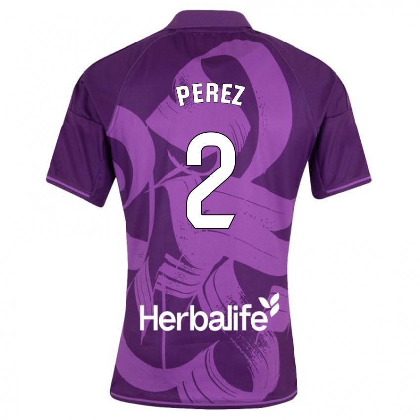 Kinder Iker Pérez #2 Violett Auswärtstrikot Trikot 2023/24 T-Shirt