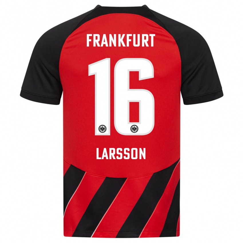 Herren Hugo Larsson #16 Rot Schwarz Heimtrikot Trikot 2023/24 T-Shirt