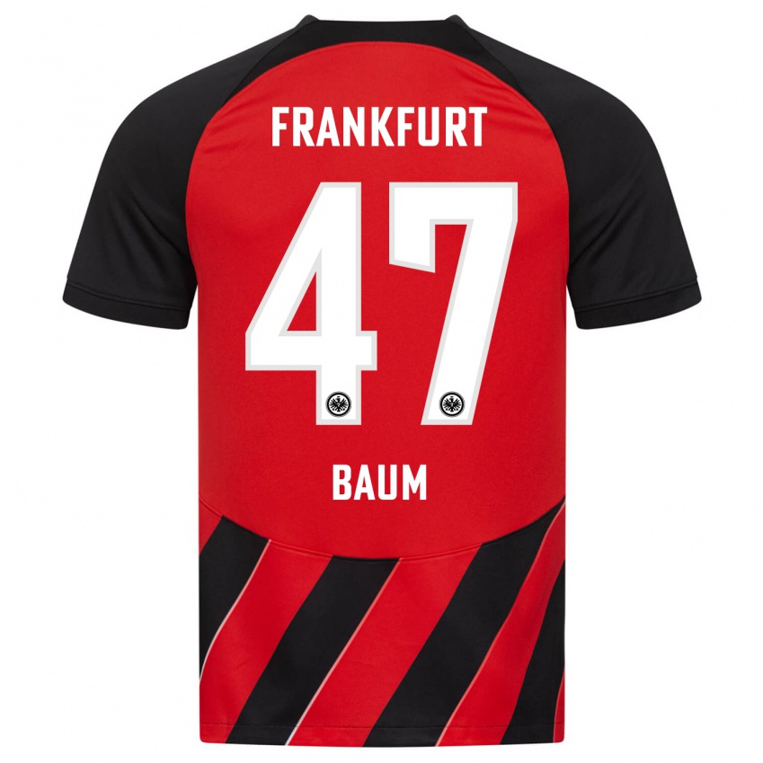 Herren Elias Baum #47 Rot Schwarz Heimtrikot Trikot 2023/24 T-Shirt