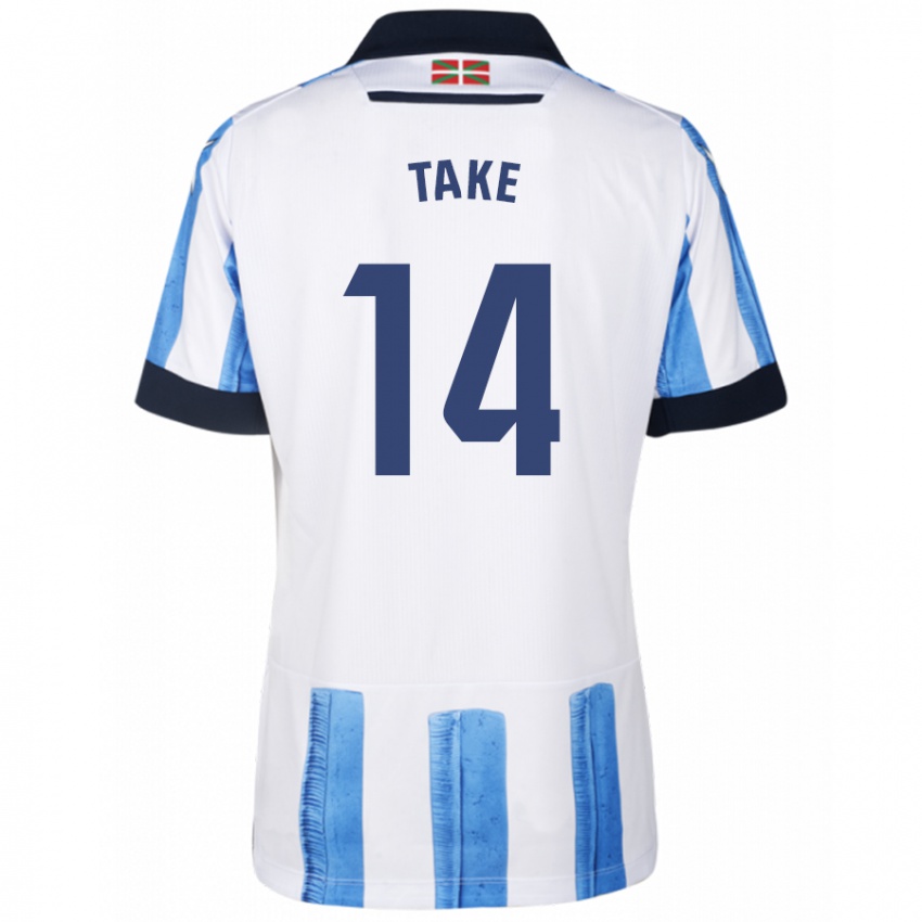Herren Takefusa Kubo #14 Blau Weiss Heimtrikot Trikot 2023/24 T-Shirt