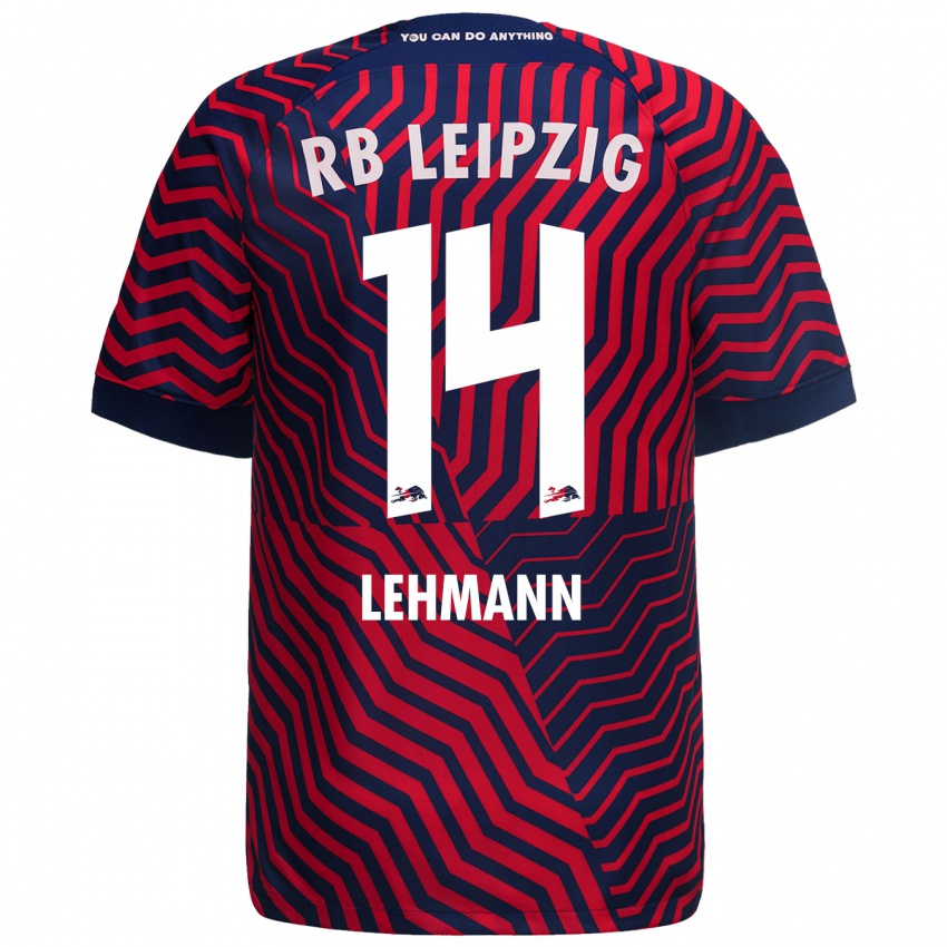 Herren Noah Lehmann #14 Blau Rot Auswärtstrikot Trikot 2023/24 T-Shirt