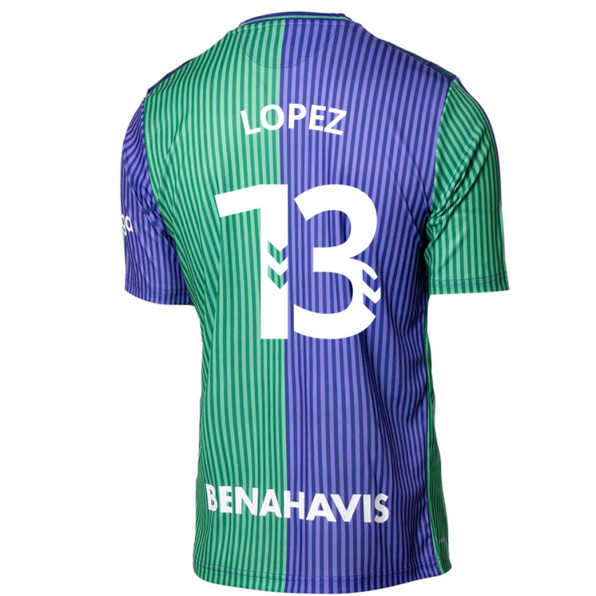 Kinder Carlos López #13 Grün Blau Auswärtstrikot Trikot 2023/24 T-Shirt