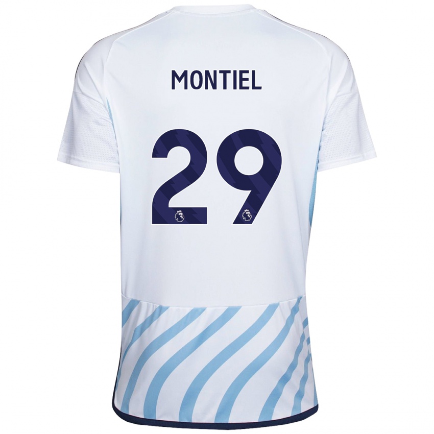 Kinder Gonzalo Montiel #29 Weiß Blau Auswärtstrikot Trikot 2023/24 T-Shirt