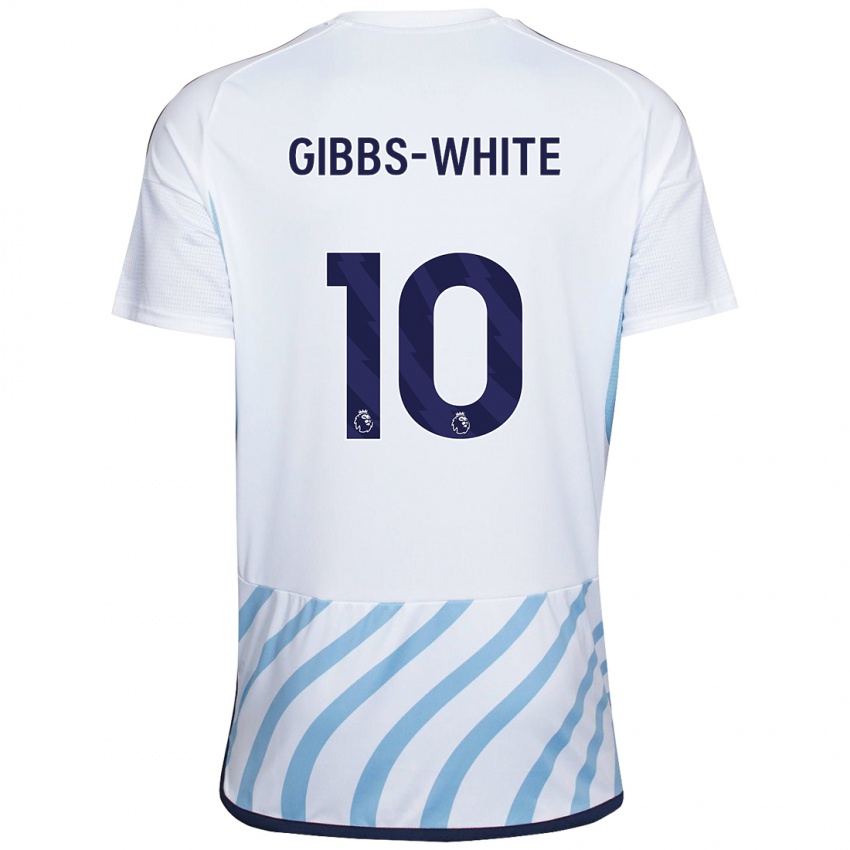 Herren Morgan Gibbs-White #10 Weiß Blau Auswärtstrikot Trikot 2023/24 T-Shirt