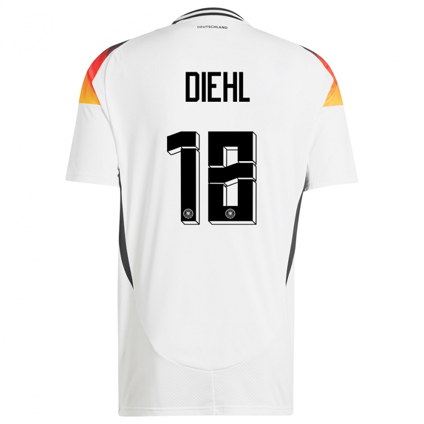 Kinder Deutschland Justin Diehl #18 Weiß Heimtrikot Trikot 24-26 T-Shirt