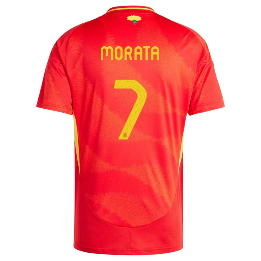 Kinder Spanien Alvaro Morata #7 Rot Heimtrikot Trikot 24-26 T-Shirt