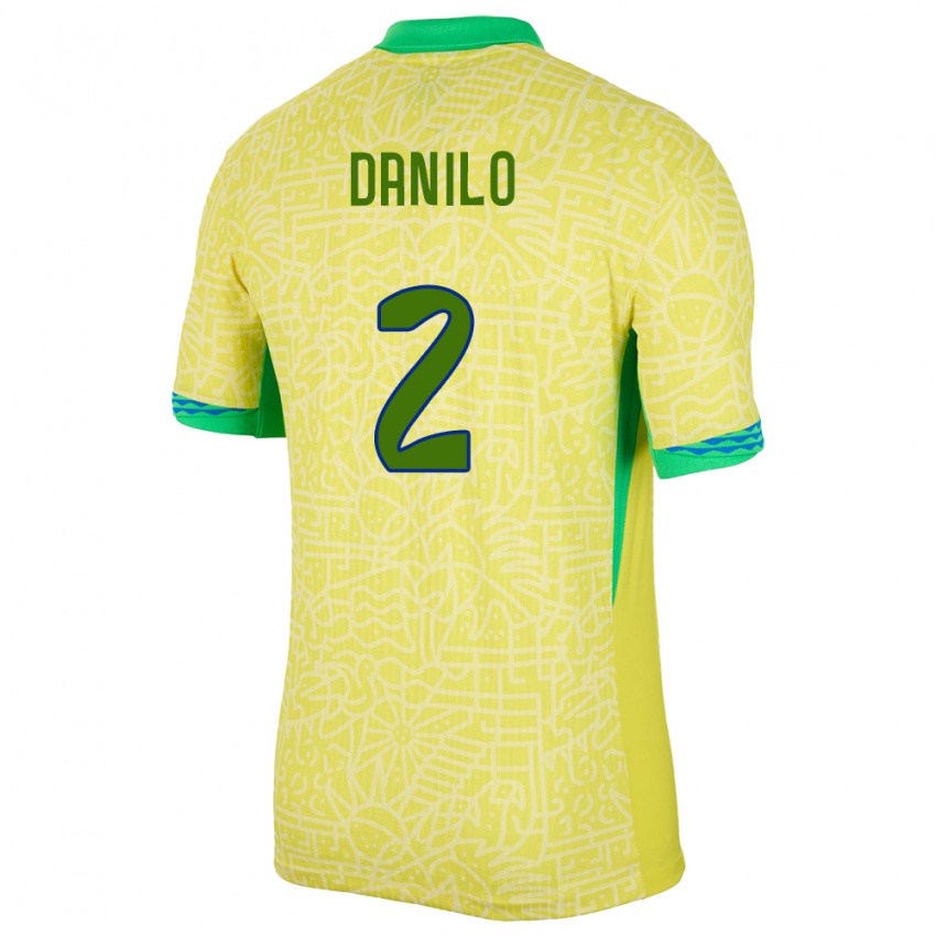 Kinder Brasilien Danilo #2 Gelb Heimtrikot Trikot 24-26 T-Shirt