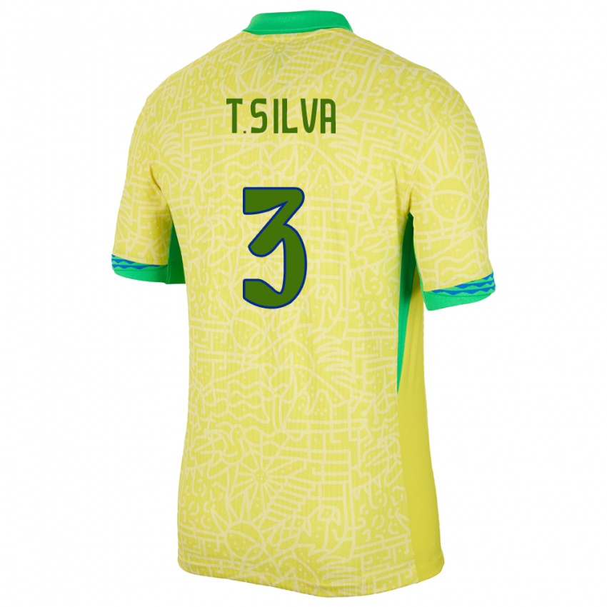 Kinder Brasilien Thiago Silva #3 Gelb Heimtrikot Trikot 24-26 T-Shirt