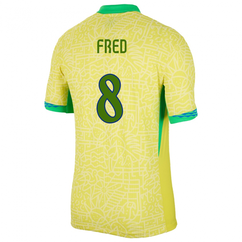 Kinder Brasilien Fred #8 Gelb Heimtrikot Trikot 24-26 T-Shirt