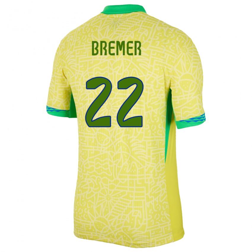 Kinder Brasilien Bremer #22 Gelb Heimtrikot Trikot 24-26 T-Shirt