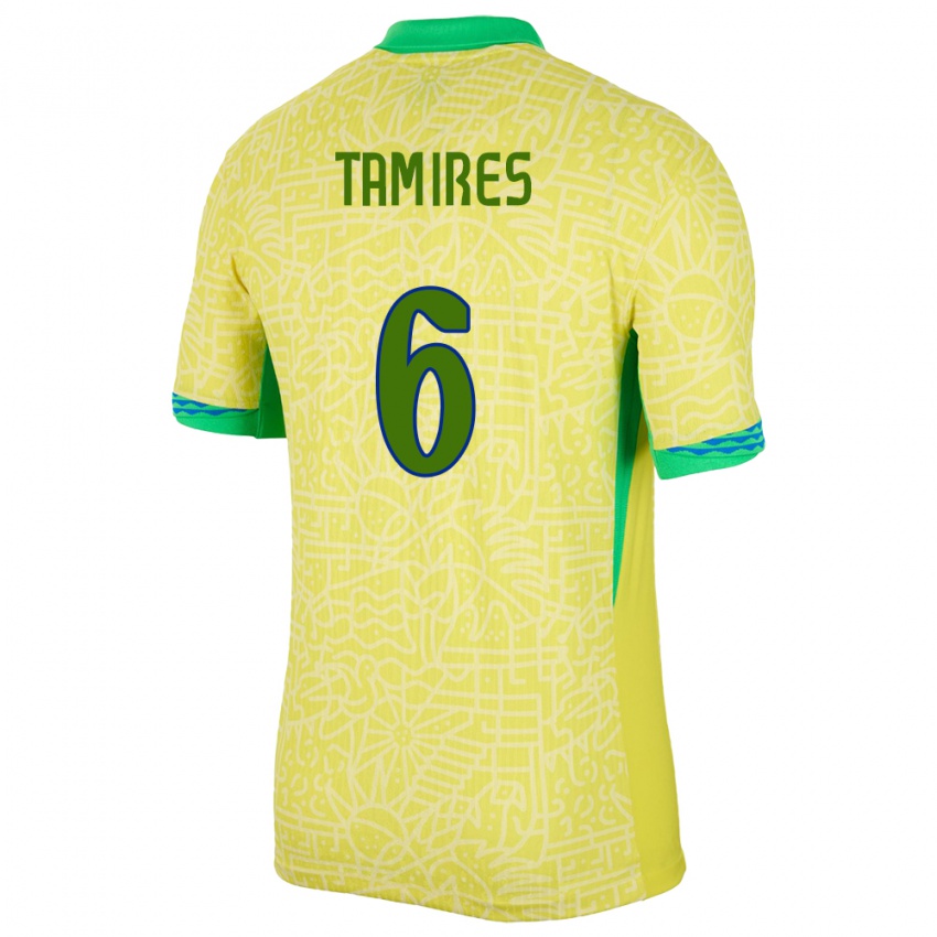 Kinder Brasilien Tamires #6 Gelb Heimtrikot Trikot 24-26 T-Shirt