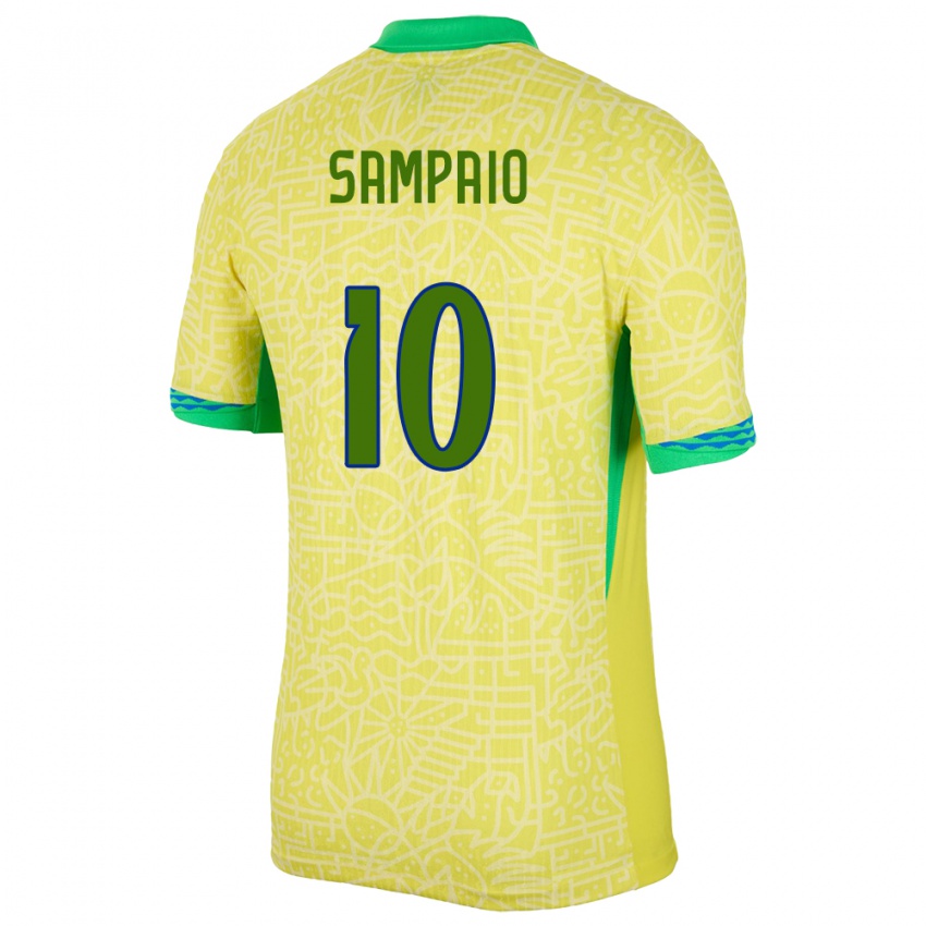 Kinder Brasilien Duda Sampaio #10 Gelb Heimtrikot Trikot 24-26 T-Shirt