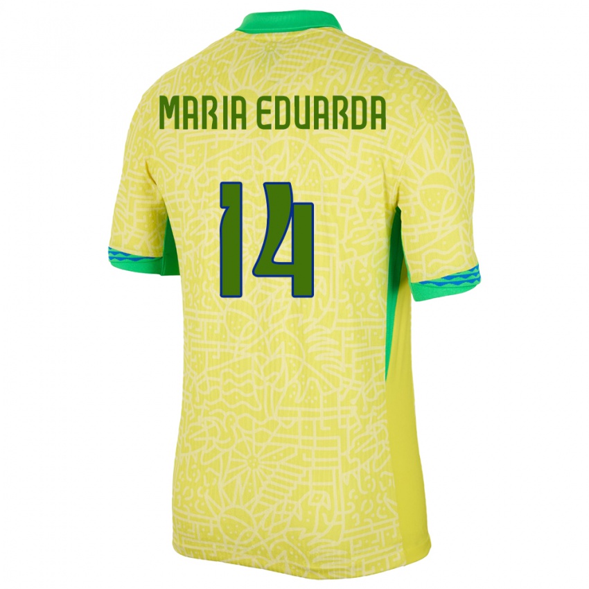 Kinder Brasilien Maria Eduarda #14 Gelb Heimtrikot Trikot 24-26 T-Shirt